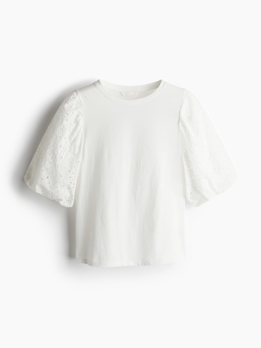 H&M White Puff-Sleeve Eyelet Tee